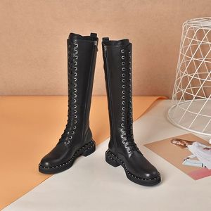 Vinter Tall Boot Kvinnor Skor Lyxig Kvinna Stövlar Lår Hög Stövlar Sexig Lady Over Knee Black Original Läderskor 41 42