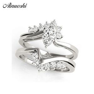 Wholesale marquise wedding rings resale online - AINUOSHI Fashion Sterling Silver Women Wedding Ring Set White Gold Color ct Marquise Lover Aniversary Silver Ring Jewelry Y200106