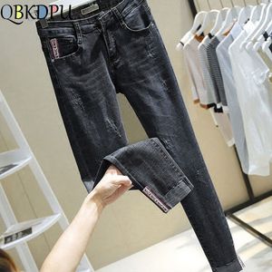 Mom Plus Size Wash Skinny Zerrissene Jeans für Frauen Stretch Push-Up Jeans Schlanke Hohe Taille Bleistift Hosen Koreanische Casual Streetwear 210203