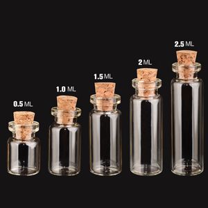 0.5ML- 5ML minúsculo Cork Tubo tampa do frasco de vidro com madeira Mini Sample Desejos Garrafas de teste reagente