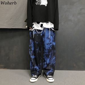Woherb Tie Dye Print Cargo Loose Jogger Wide Leg Pant HaraJuku Streetwear Koreansk Punk Byxor Kvinna och Man Hip Hop Track 201031
