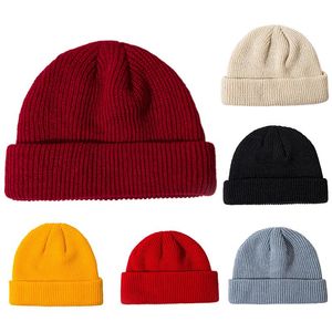 1PC cm cm Winter Unisex Black Grey Red Solid Color Rib Knitted Beanies Hats For Woman Mens Ladies Casual Cap Kids Girls Boys