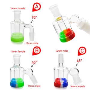 Glas-Aschefänger mit 10-ml-Silikonbehälter, 14-mm-14-mm-Verbindung für Glasbongs, Wasserpfeife, Glas-Aschefänger