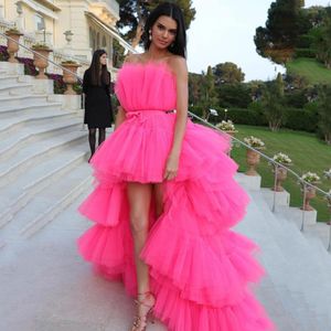 Óstree Nowe wysokie sukienki o niskim małym balu Odpinany pociąg Unikalny Warstwowy Formalny Prom Party Dress Tulle Suknia Wieczorowa Różowa Suknia Party