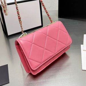 2022Ss Trendy Quilted Classic Mini Flap Wallet Bags 19cm Lambskin Genuine Leather Gold Metal Hardware Matelasse Chain Crossbody Purse Card Phone Hold Handbags 19CM