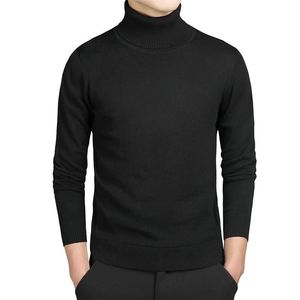 Turtleneck bomull tröja män pullovers märke casual höst mode tröja manlig solid smal passform stickad långärmad blå svart lj200916