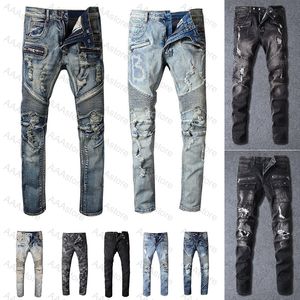 Męskie markowe dżinsy w trudnej sytuacji Ripped Biker Slim Fit motocykliści Denim dla moda męska Mans czarne spodnie pour hommes