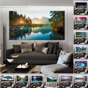 Paesaggio della natura Arte della parete Decorazioni per la casa Paesaggio Dipinti su tela naturale Lago Albero Poster Stampe Immagine per la decorazione del soggiorno