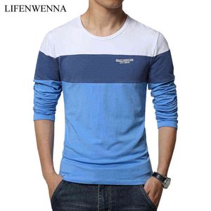 Spring New Arrival Men's T Shirt O Neck Patchwork Long Sleeve T Shirt Mens Clothing Trend Plus Size Top Tees Shirts M-5XL G1222