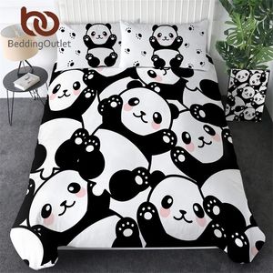 BeddingLoutlet Panda Home Textile Duvet Cover Z Poduszką Case Cartoon Rainbow Pościel Zestaw Zwierząt Dzieci Teen Bed Linens Królowa 3 sztuk 201021