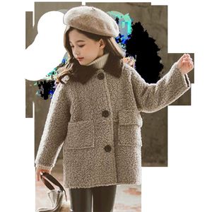 Casaco de lã maciço de jaquetas de crianças para meninas Único-breasted crianças Outerwear quente outono casual crianças roupas de inverno para meninas lj201124