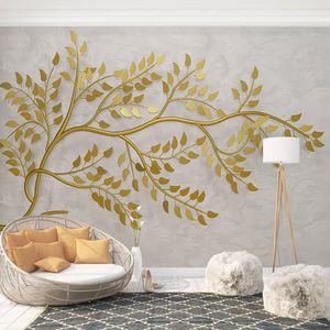 Murales personalizzati di qualsiasi dimensione Fiori creativi Rilievo stereoscopico 3D Albero dorato Soggiorno TV Sfondo Carta da parati Decorazioni per la casa