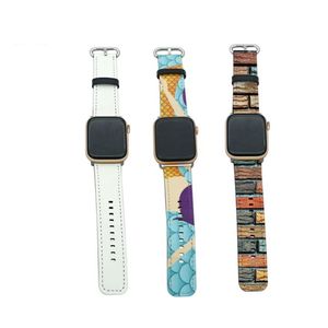 Party Favor Sublimation Smart Watch Bands Home PU Läderband för serie 1/2/3/4/5 38 40 42 44 mm Byte-band Armbandsarmband för män Kvinnor Sn6167