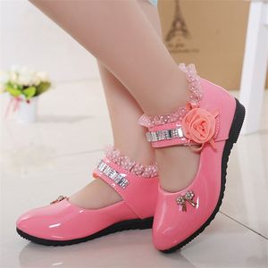 Children Elegant Princess PU Leather Sandals Kids Girls Wedding Dress Party Beaded Shoes For 220225