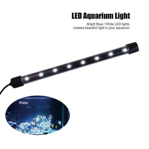 EU-Stecker Aquarium Licht Aquarium Wasserdichte LED-Lichtleiste Aquatische Lampe Tauchbare 17 cm fluoreszierende Tauchlichter Blau und Weiß Y200922