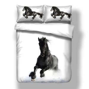 3D Bed Linen White Twin Queen King Duvet Cover Set Black Horse Twin Full Nordic Bedding Set For Adult Child Kids Home Bedclothes 201021