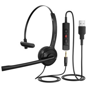 2.5mm Phone Headphones with Noise Cancelling Microphone, Single-Sided USB Home Headset with in-Line Control a48