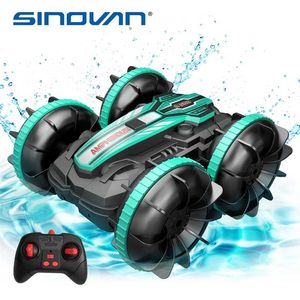 Sinovan Stunt RC Auto 1200mAh 4wd Water Land 2in1 Telecomando Auto 2.4G Double Side Flip Anfibio RC Drift Car Toys for Kid 220104