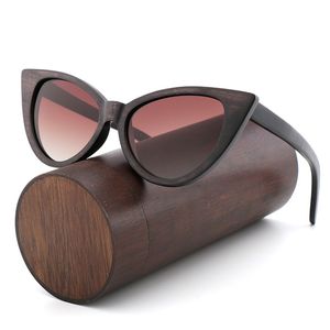 Brand Design Fashion Cat Eye Polarized Sunglasses Wood Sun Glasses Female Eyewear Blue Sunglasses case Gafas de sol J1211