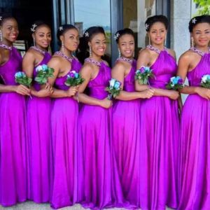 Purple Bridesmaid Dresses 2022 Halter Beaded Crystals African Floor Length Chiffon Pleats Custom Made Plus Size Maid Of Honor Gown Vestidos 403 403