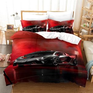 Car Duvet Cover Kids Comforter Samochód Zestawy Pościel 3D Królowa Rozmiar Zestaw Pościel Samochody Sports Pojedyncze dziecięce Zestaw Twin Boy Kołdry Okładki 201210