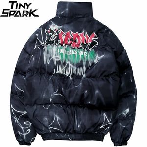 Хип-хоп Куртка Parka Illusion Graffiti Streetwear Мужчины Windbreaker Harajuku Winter мягкий куртка Пальто Теплый Вершина Hipster 201027