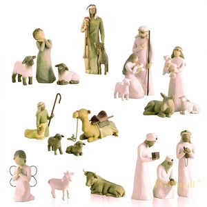20PC / SET Polyresin Mini Nativity Set Figurines Kristus Födelse av Jesus Katolska harts Skulptur Julkornsrum Ornament 220211
