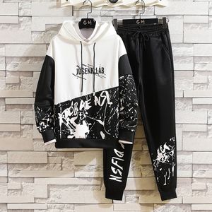 Mäns Bomull Hoodied Sweatshirts Tracksuit Casual Printed Two Pieces Sets Hoodies + Byxor Märke Män Sportkläder Set 8 Färg M- LJ201126