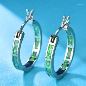 Charm Minimalist Style Green Blue White Fire Opal Earrings For Women Men 925 Silver Filled Round Circle Hoop Female Jewelry1