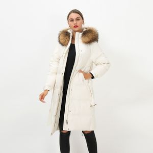 Wholesale huge hoodie for sale - Group buy Huge Real natural Fur Collar New Women Winter White Duck Down jacket With Belt Female Thick Windproof Hooded Down Coat Y201026