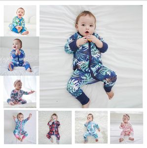 Baby Boys Girls Sovkläder Höst Långärmad Bambu Print Dragkedja Romper Baby Boy Kläder