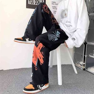 Hybskr Graffiti Moda Branded Men Jeans Hip Hop Streetwear Loose Casual Harajuku Mężczyzna Dżinsowe Spodnie 2021 Nowe spodnie dla człowieka G0104