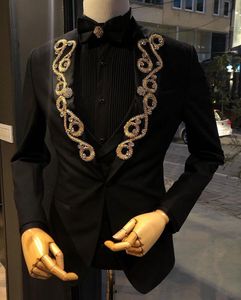 2021 Black Mens Garnitury Włoski Designer Najlepszy człowiek Groom Tuxedos Costume Stage Garnitury Ślubne Dla Mężczyzn
