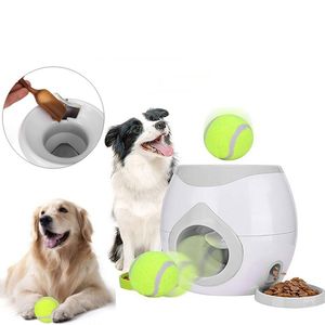 Cão interativo brinquedos para animais de estimação esfera de tênis jogando máquina buscar máquina gatos fda alimento dispensando recompensa jogo ferramenta de treinamento cão lj201028