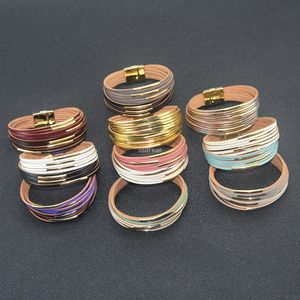 Contrast Color Multi -Layer Wrap Leather Bracelet Gold Magnetic Buckle Женские браслеты браслеты модные украшения для модных манжеты и новая песчаная