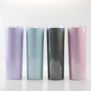 20oz Glitter Skinny Tumbler Double Wall Wine Mug Insulated Stainless Steel Glass Shimmer Water Cup With Seal Lids