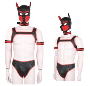 Bdsm Bondage of Puppy Play Dog Hood Mask with Chest Harness Strap and Panties Fetish Role Sex Toys