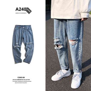 Ripplate Jeans Męska Moda Myta Solid Comeb Casual Proste Spodnie Jean Mężczyźni Streetwear Dzikie Luźne Hip Hop Denim Spodnie Męskie G0104