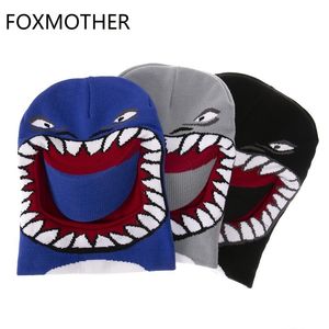 FOXMOTHER New Winter Funny Hip Hop Caps Punk Cartoon Warm Skiing Outdoor Fish Shark Knitted Beanie Hat Cap Kids Boys Y201024