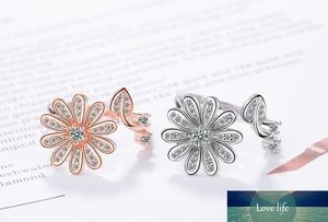 100 Sterling Silver Fashion Sunflower Crystal Lady Finger Rings Jewelry Women Christmas Gift No Fade Open Ring