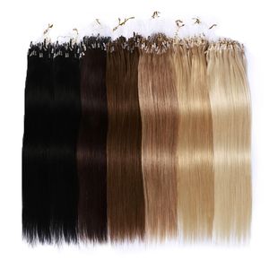 Micro Loop Virgem Extensões de Cabelo Humano Remy Micro Anel Bead Straight Brazilian Peruano Indiano 100G 100Strands 18 20 22 24 26Ch 20Color