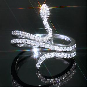2021 New Arrival wyjątkowa prosta biżuteria 925 Sterling Silver Pave White Sapphire CZ diamentowe kamienie szlachetne kobiety ślub pierścień węża prezent
