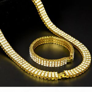 hip hop High Quality Men Gold Silver Bracelet & Necklace Iced Out 30inches 3 Row Simulated Diamond Bling Blings Chain for Men Jewelry