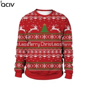 Fashion-Unisex Reindeer Ugly Christmas Sweater Män Kvinnor Novelty 3D Tryckt Xmas Sweatshirt Pullover Holiday Party Christmas Jumper