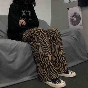 Zebra printed pants men's trousers 2021 spring summer Korean retro straight casual bf style loose fashion wide-leg pants trend G0104