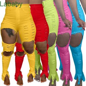 Kadın Kot Kırmızı Ve Sarı Uzun Yırtık Pantolon Ince Sıska Fit Artı Boyutu Delik Kot Kişiselleştirilmiş Moda Kadın Kot Artı Boyutu S-4XL