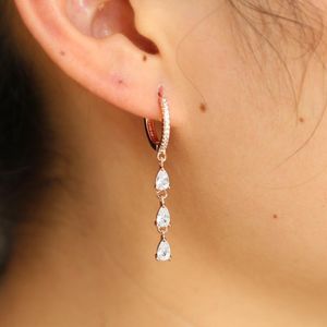 Ny Ankomst Fabrik Lucury Cubic Zirconia Paved Rose Gold Örhänge Dangle För Kvinnor Bröllop Sparkling CZ Dainty Earring