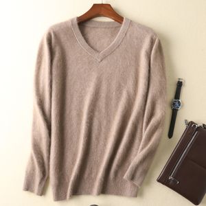 Zocept Vinter Tjock V-Neck Men Sweater Mink Cashmere Solid Varma Chic Pullovers Casual Jumper för Man Märke Stickade Kläder Toppar 201203