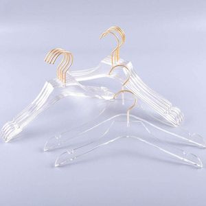 Luxury Clothes Hangers Clear Acrylic Dress Hangers with Gold Hook Transparent Shirts Holders with Notches for Lady Kids LX3457