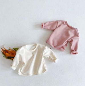 Dziewczynek Ubrania Velvet Plus Solidne Koszule Dzieci Zagęścić Niemowlę Dziewczyny Topy Z Długim Rękawem Toddler Kurtka Baby Boutique Odzież DW6299